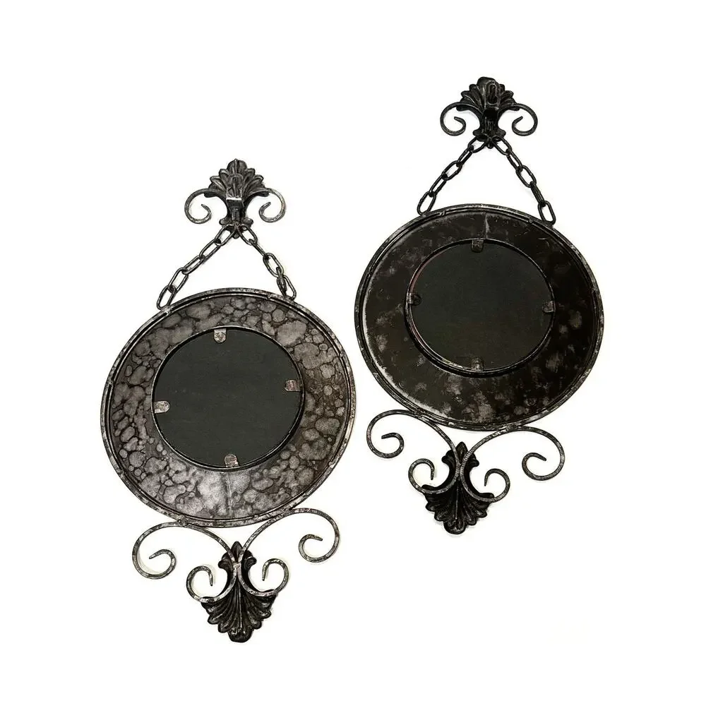 Metal Wall Mirror Round Brown Chain Dropping Home Decor MCM Set of 2